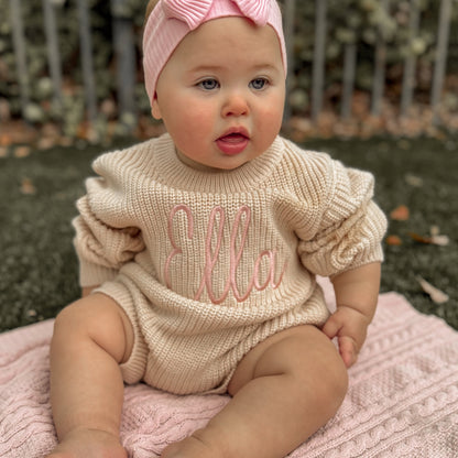 embroidered baby sweater romper custom heirloom personalized baby gift