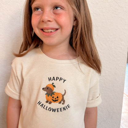 Embroidered Happy Halloweenie Pumpkin Dog Matching Family Shirts