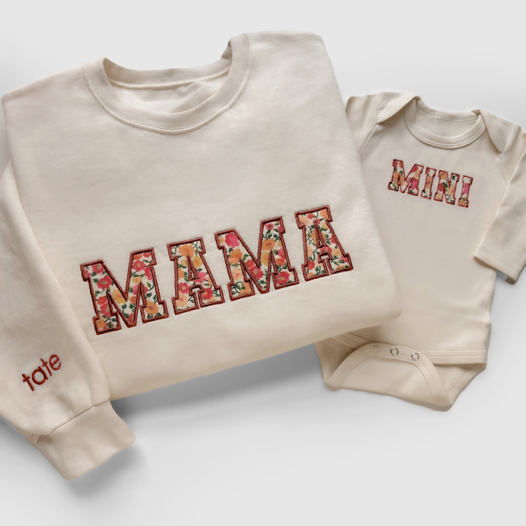 Mother Daughter Matching Outfits | Cream Floral Applique Embroidered Sweatshirts