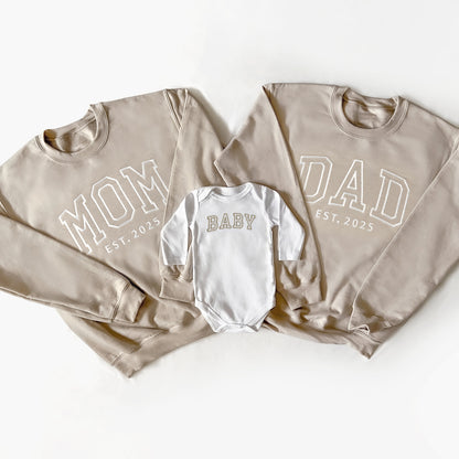 mom dad baby matching mommy and me coming home outfits baby shower gift newborn girl boy neutral onesies bodysuits sweatshirts crewneck pullover hoodie 