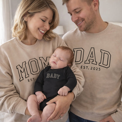 Neutral Custom Embroidered Matching Family Outfits for Mom, Dad and Baby