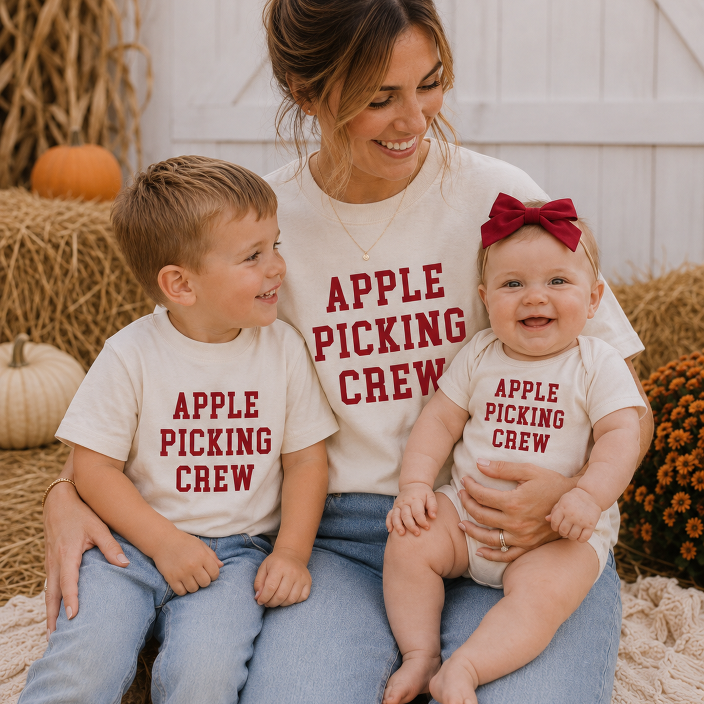 Apple Picking Crew Matching Family Shirts | Cream Fall Graphic Tees