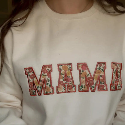 cream beige mama and mini embroidered applique sweatshirt onesie bodysuit bubble newborn gift baby shower newborn coming home from hospital outfits sleeve embroidery