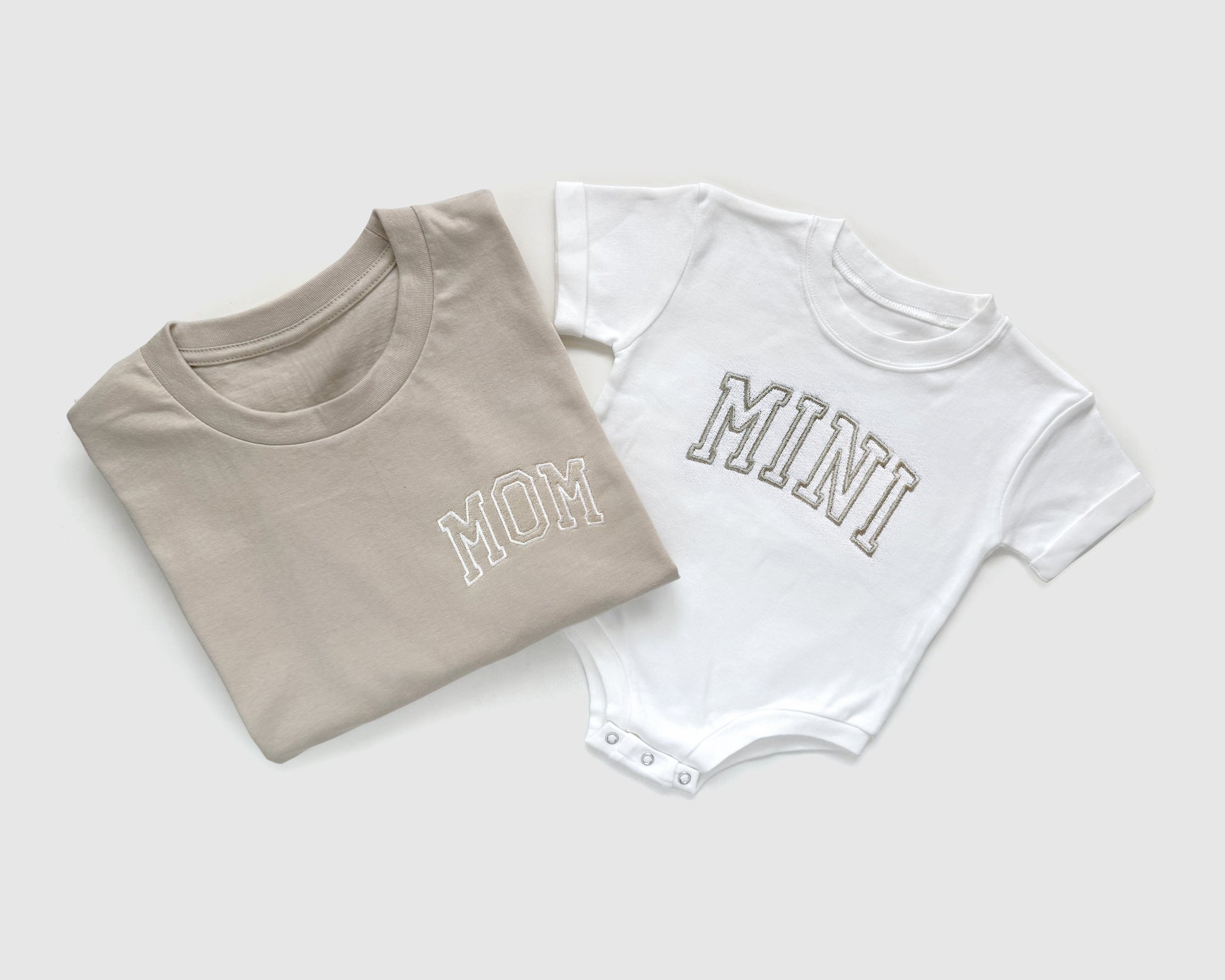 mom dad mini neutral embroidered embroidery t shirts onesies baby toddler 