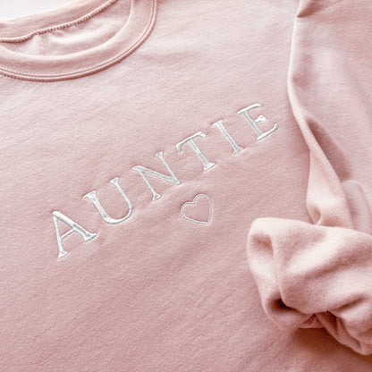 Personalized Auntie crewneck sweatshirt made from soft fleece lined poly cotton blend