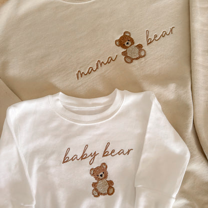 Mama Bear & Baby Bear Embroidered Matching Sweatshirts & Baby Outfits
