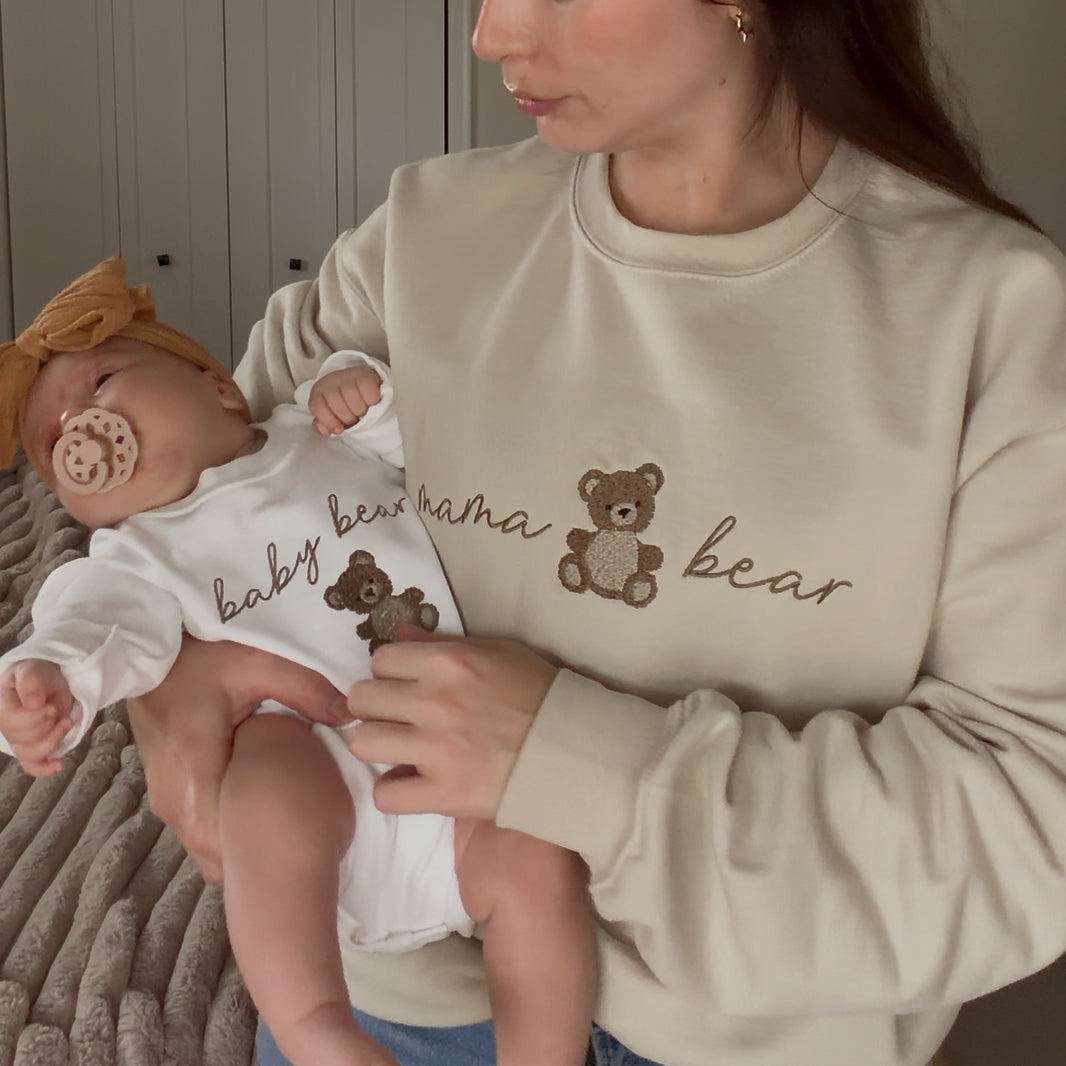 Mama Bear & Baby Bear Embroidered Matching Sweatshirts & Baby Outfits