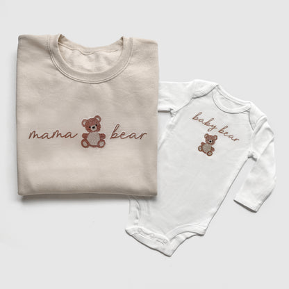 Mama Bear & Baby Bear Embroidered Matching Sweatshirts & Baby Outfits