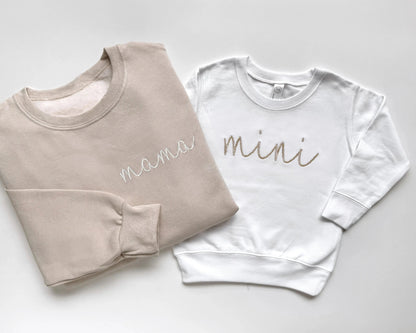 mama dad mini matching baby onesie bodysuit sweatshirts pullovers crewnecks family matching baby shower gift newborn coming home from hospital outfit sister brother sibling neutral matching