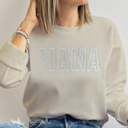 army green mama sweatshirt matching white baby onesie mini embroidered embroidery crewneck pullover mommy and me set baby shower gift baby boy mamas boy