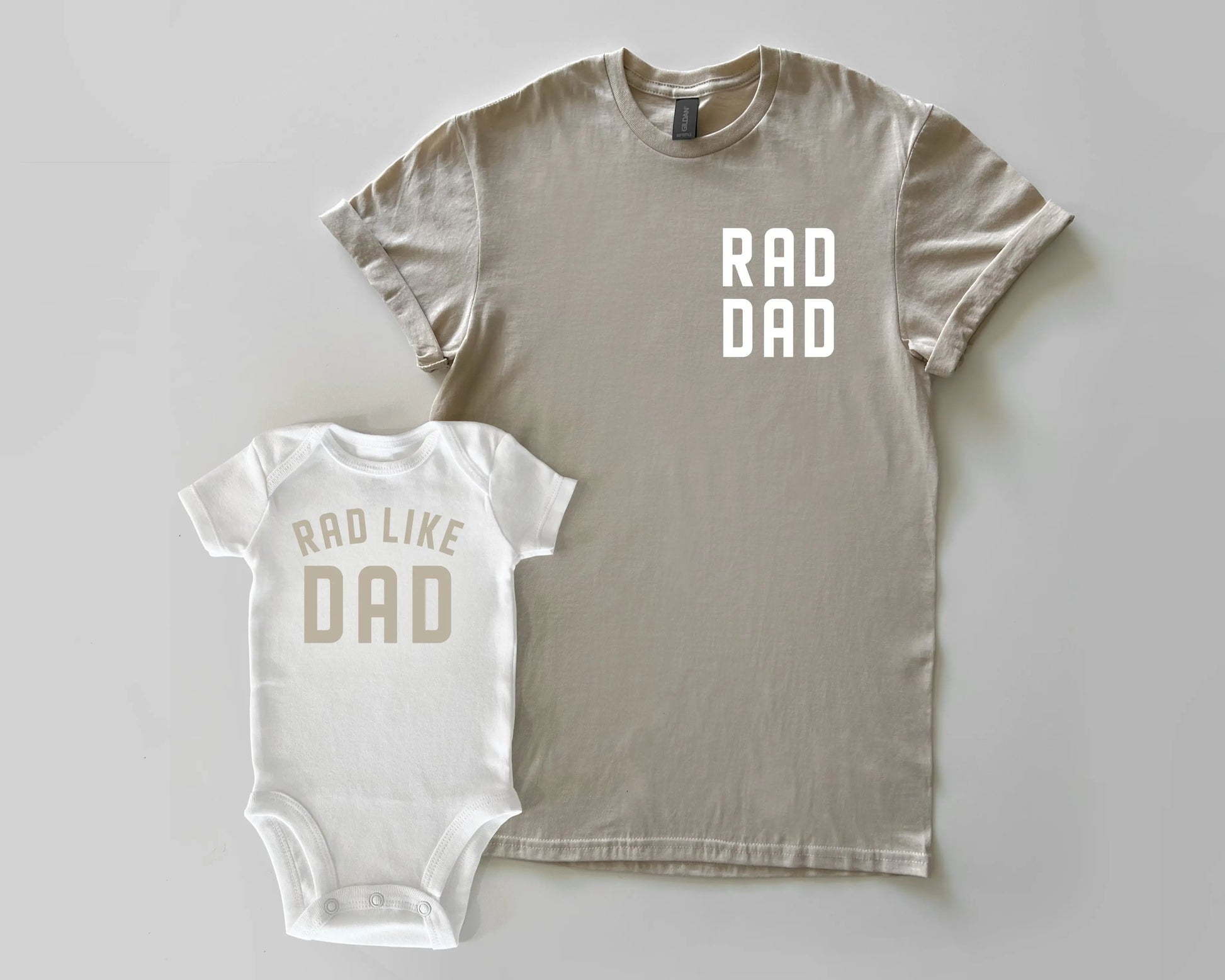 rad dad rad like dad neutral baby onesies bodysuits t shirts matching daddy and me dad and son or daughter twinning beige black white