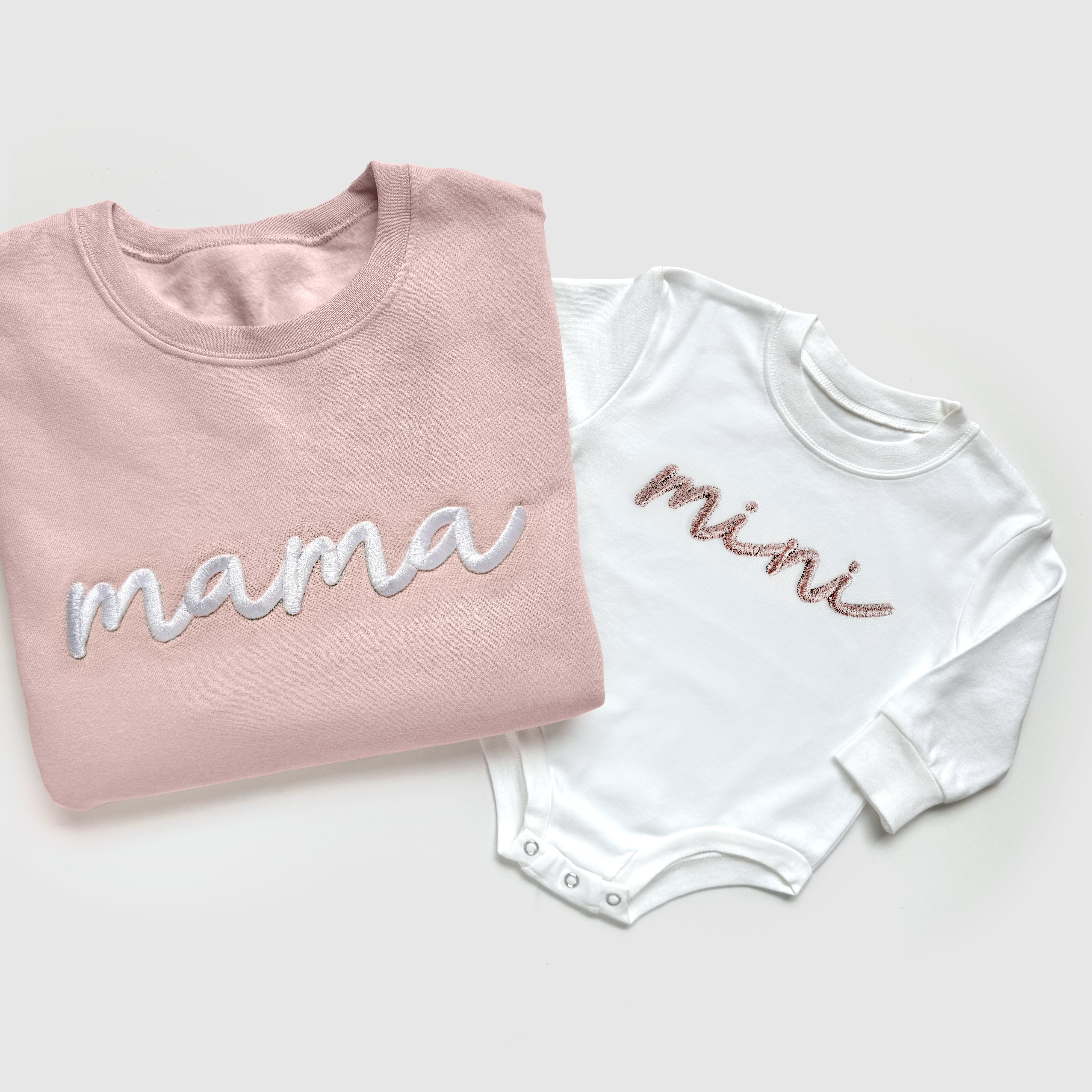 Puff Embroidered Mother Daughter Matching Sweatshirts and Bodysuits