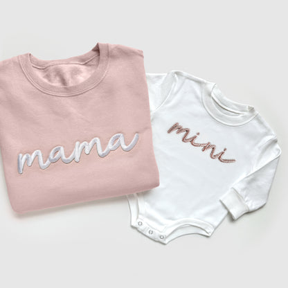 blush pink mama and mini matching mother daughter matching sweatshirts, onesies , bubble rompers and toddler sweatshirts gift for new moms