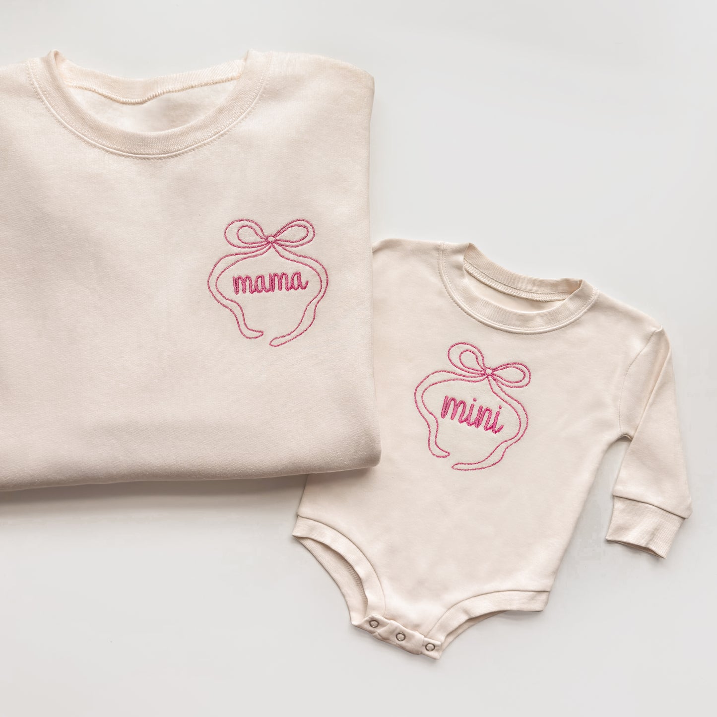 Bow Mama & Mini Matching Sweatshirt Set | Embroidered Mom and Baby Outfit