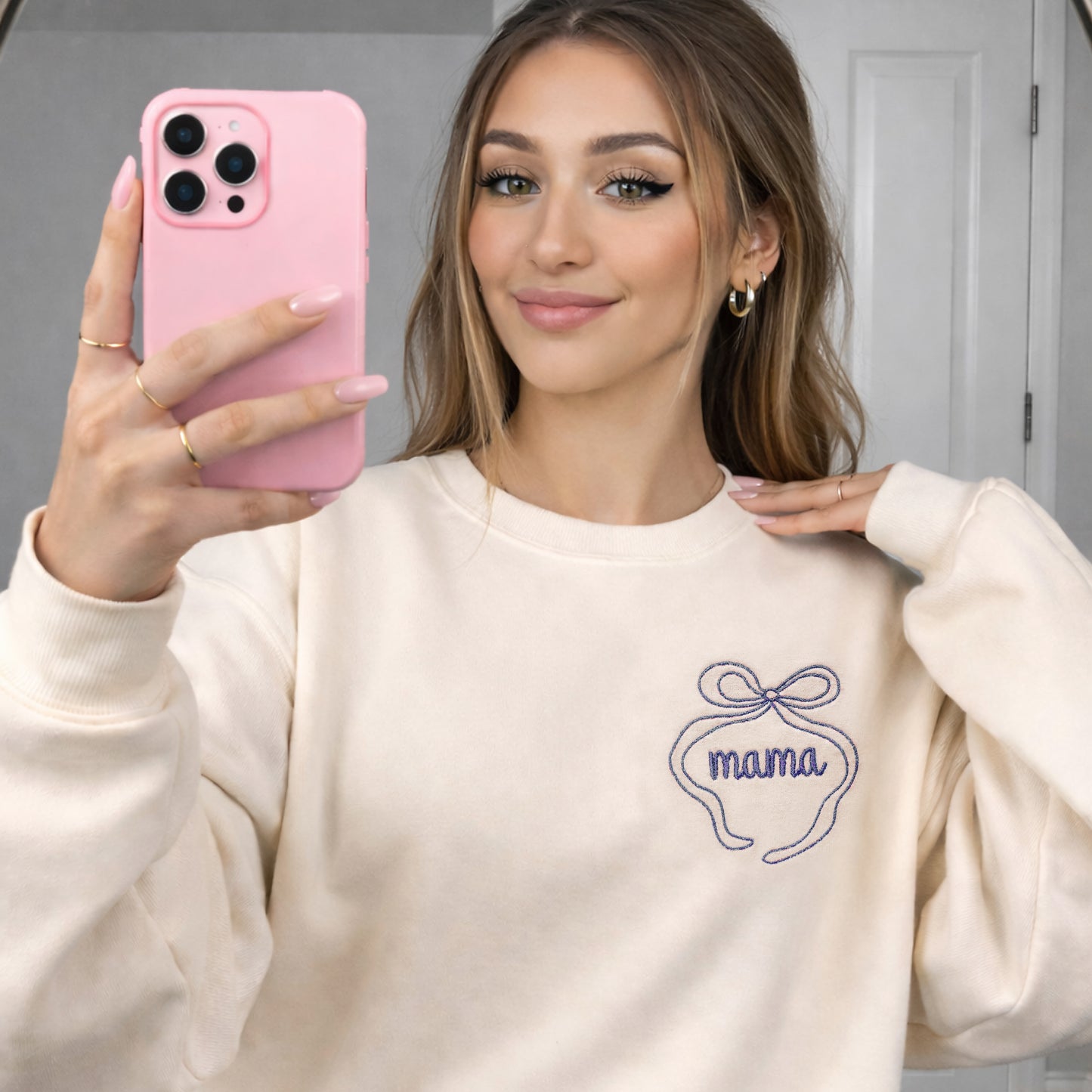 Bow Mama & Mini Matching Sweatshirt Set | Embroidered Mom and Baby Outfit