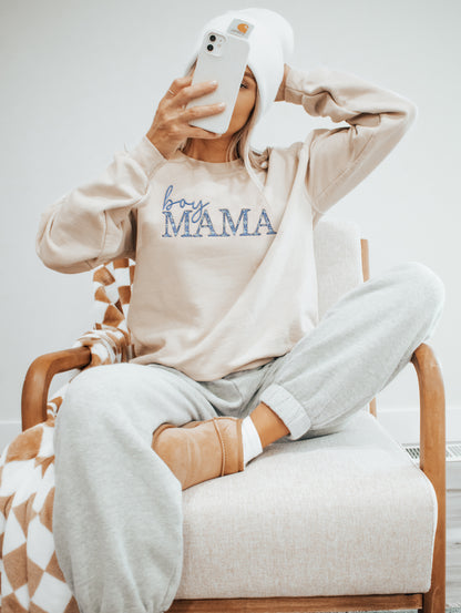 Blue Floral Boy Mama Embroidered Sweatshirt