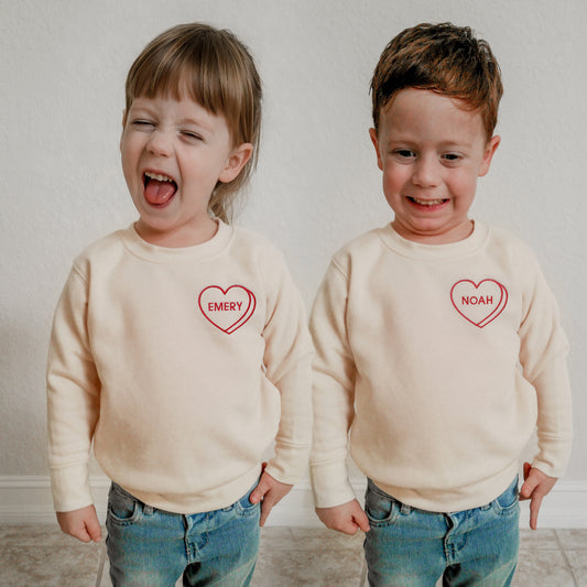 Personalized Candy Heart Sweatshirts & Baby Outfits