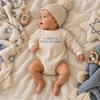Happy Challah Days Embroidered Hanukkah Matching Family Sweatshirts & Baby Outfits