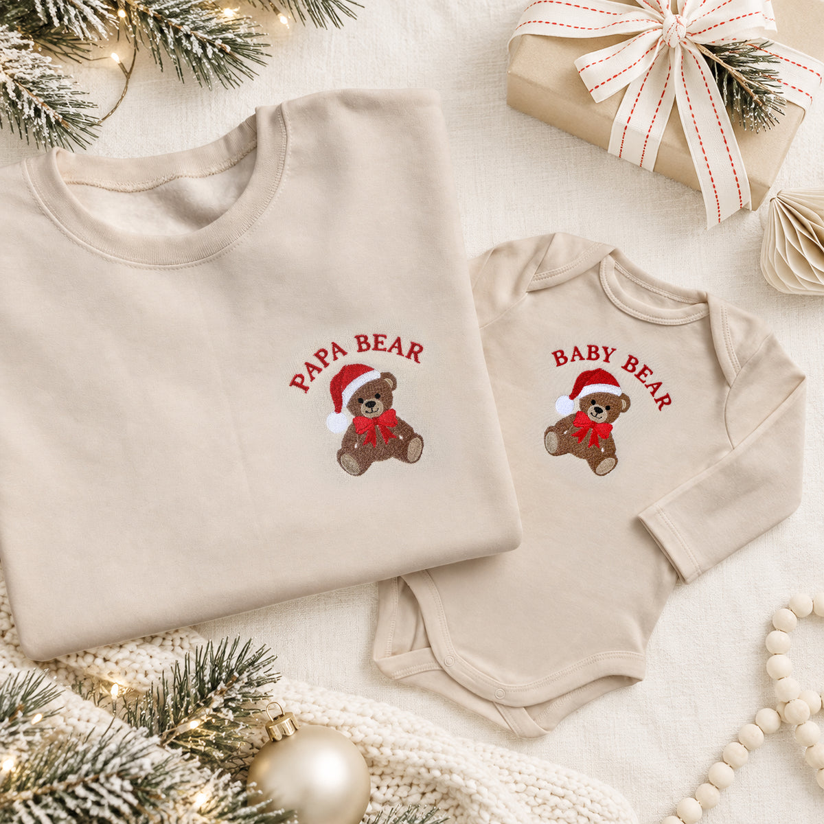 Papa Bear & Baby Bear Christmas Matching Set | Embroidered Daddy & Me Christmas Sweatshirts