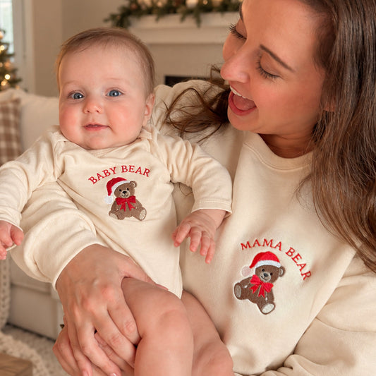 Mama Bear & Baby Bear Christmas Matching Set | Embroidered Mommy & Me Christmas Sweatshirts