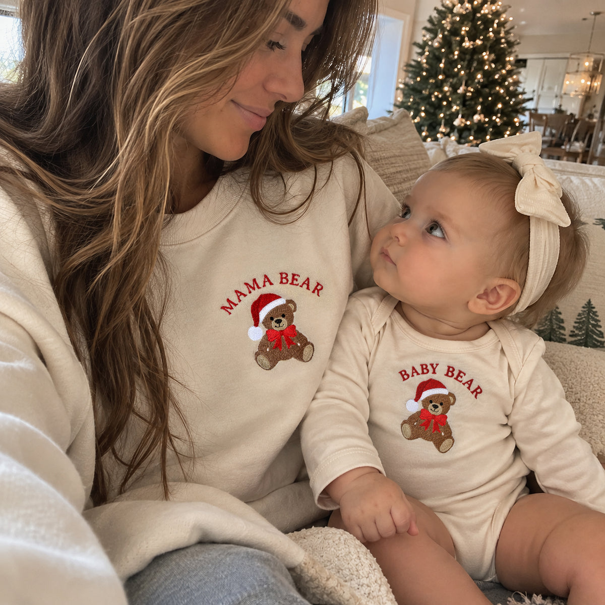 Mama Bear & Baby Bear Christmas Matching Set | Embroidered Mommy & Me Christmas Sweatshirts