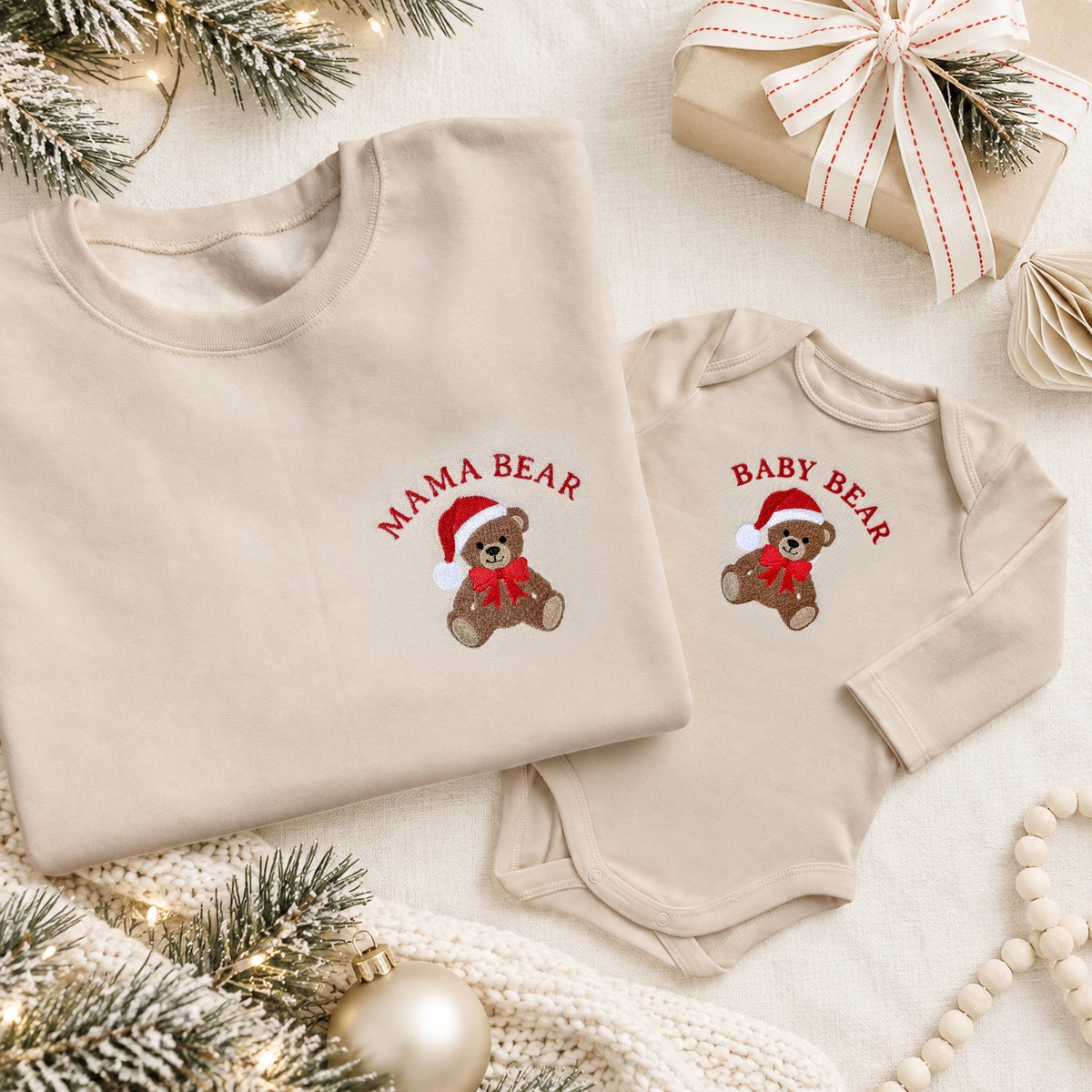 Mama Bear & Baby Bear Christmas Matching Set | Embroidered Mommy & Me Christmas Sweatshirts