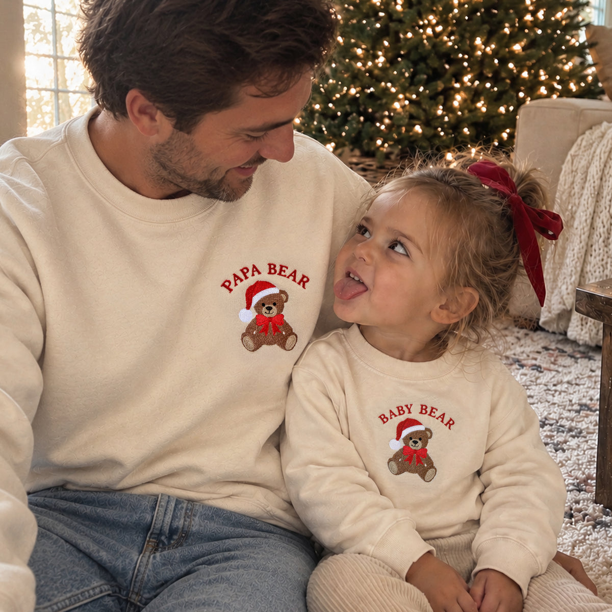 Papa Bear & Baby Bear Christmas Matching Set | Embroidered Daddy & Me Christmas Sweatshirts