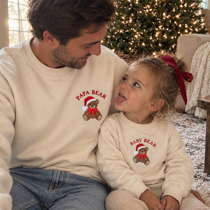 Papa Bear & Baby Bear Christmas Matching Set | Embroidered Daddy & Me Christmas Sweatshirts