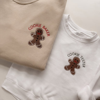 Gingerbread Cookie Embroidered Matching Neutral Holiday Sweatshirts