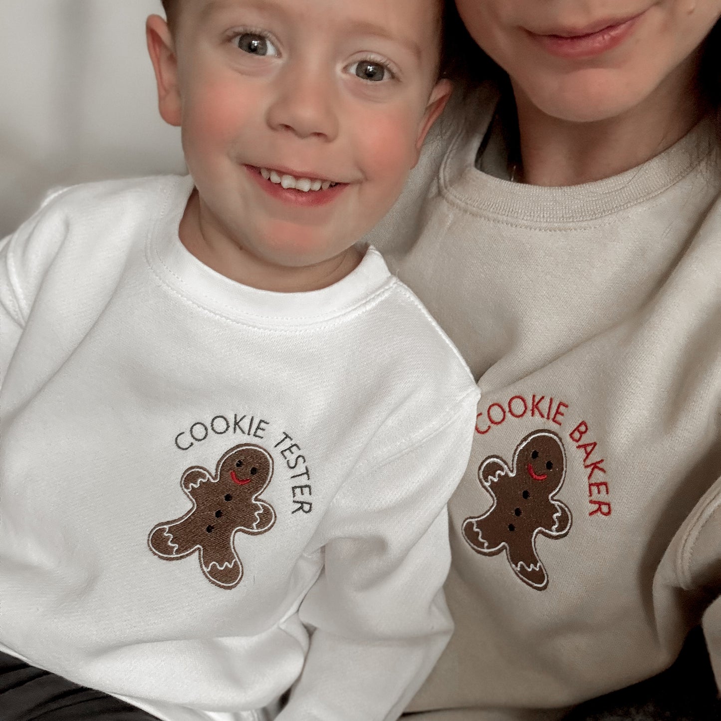 Gingerbread Cookie Embroidered Matching Neutral Holiday Sweatshirts