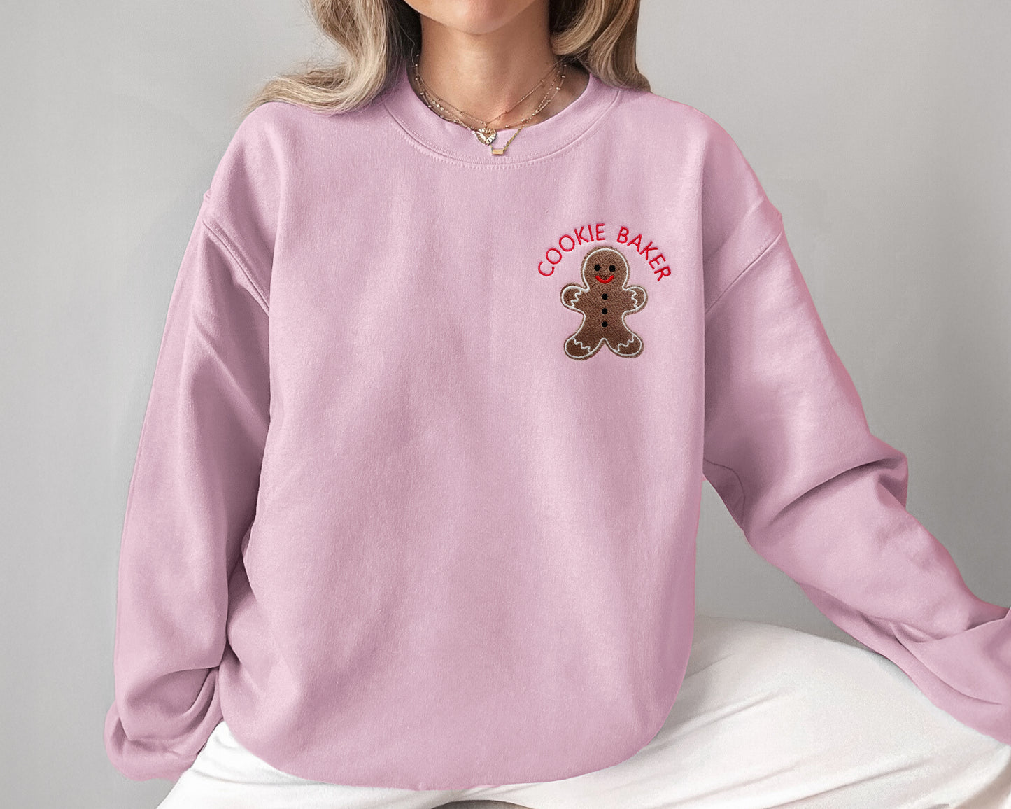 Gingerbread Cookie Embroidered Matching Neutral Holiday Sweatshirts