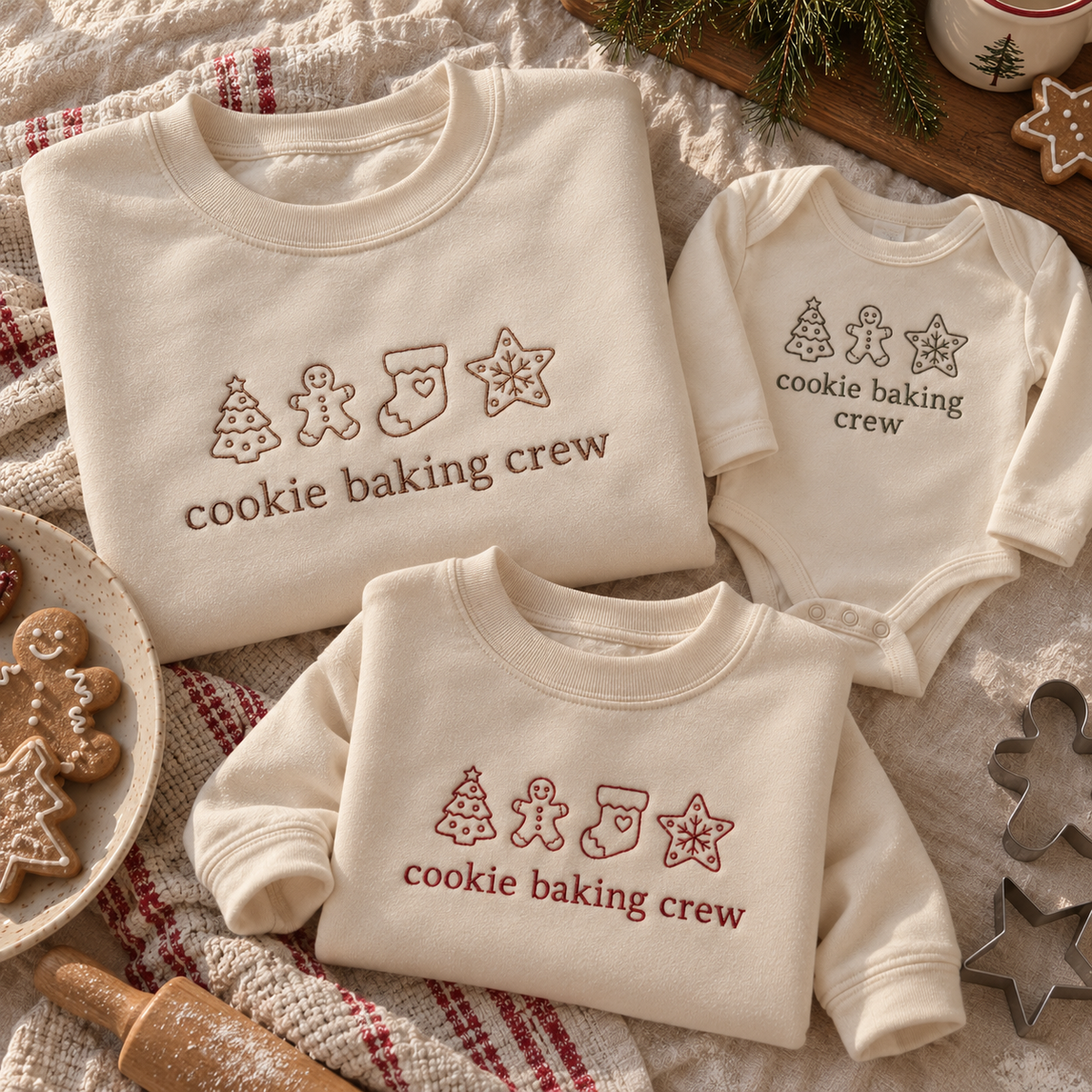 Cookie Baking Crew Matching Christmas Sweatshirts & Baby Outfits