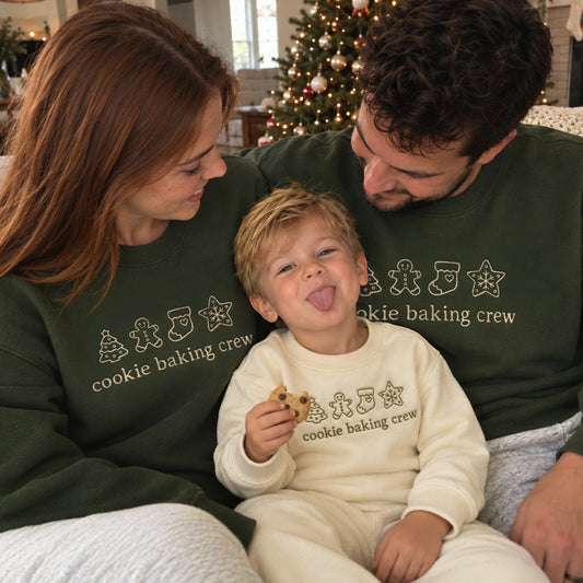 Green Cookie Baking Crew Matching Christmas Sweatshirts & Baby Outfits