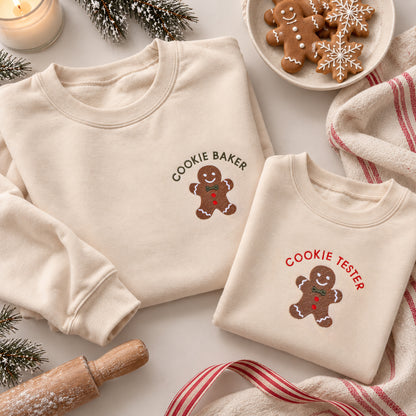 Cookie Baker & Cookie Tester Matching Christmas Sweatshirts & Baby Outfits
