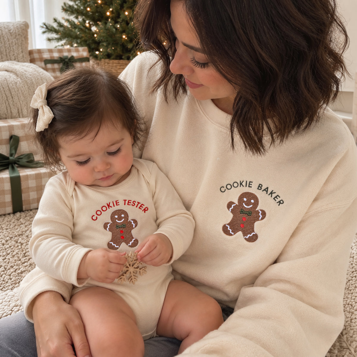 Cookie Baker & Cookie Tester Matching Christmas Sweatshirts & Baby Outfits