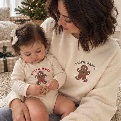 Cookie Baker & Cookie Tester Matching Christmas Sweatshirts & Baby Outfits