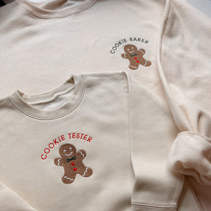 Cookie Baker & Cookie Tester Matching Christmas Sweatshirts & Baby Outfits
