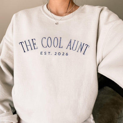 the cool aunt pregnancy reveal sweatshirt for aunts custom personalized embroidered sweatshirt auntie crewneck