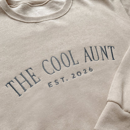 the cool aunt pregnancy reveal sweatshirt for aunts custom personalized embroidered sweatshirt auntie crewneck