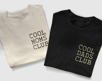 cool moms club cool dads club new mom new dad birthday fathers day mothers day gift new parents baby shower funny shirts for mothers and fathers embroidered embroidery custom personalized neutral cream black white