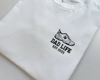 dad life t-shirt best father gift best daddy presents dad joke shirt in white close up embroidery new balance