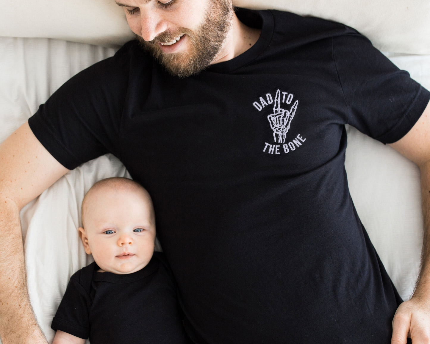 Dad to the Bone Embroidered T-Shirt – Custom Cotton Tee for Dads in black with white thread