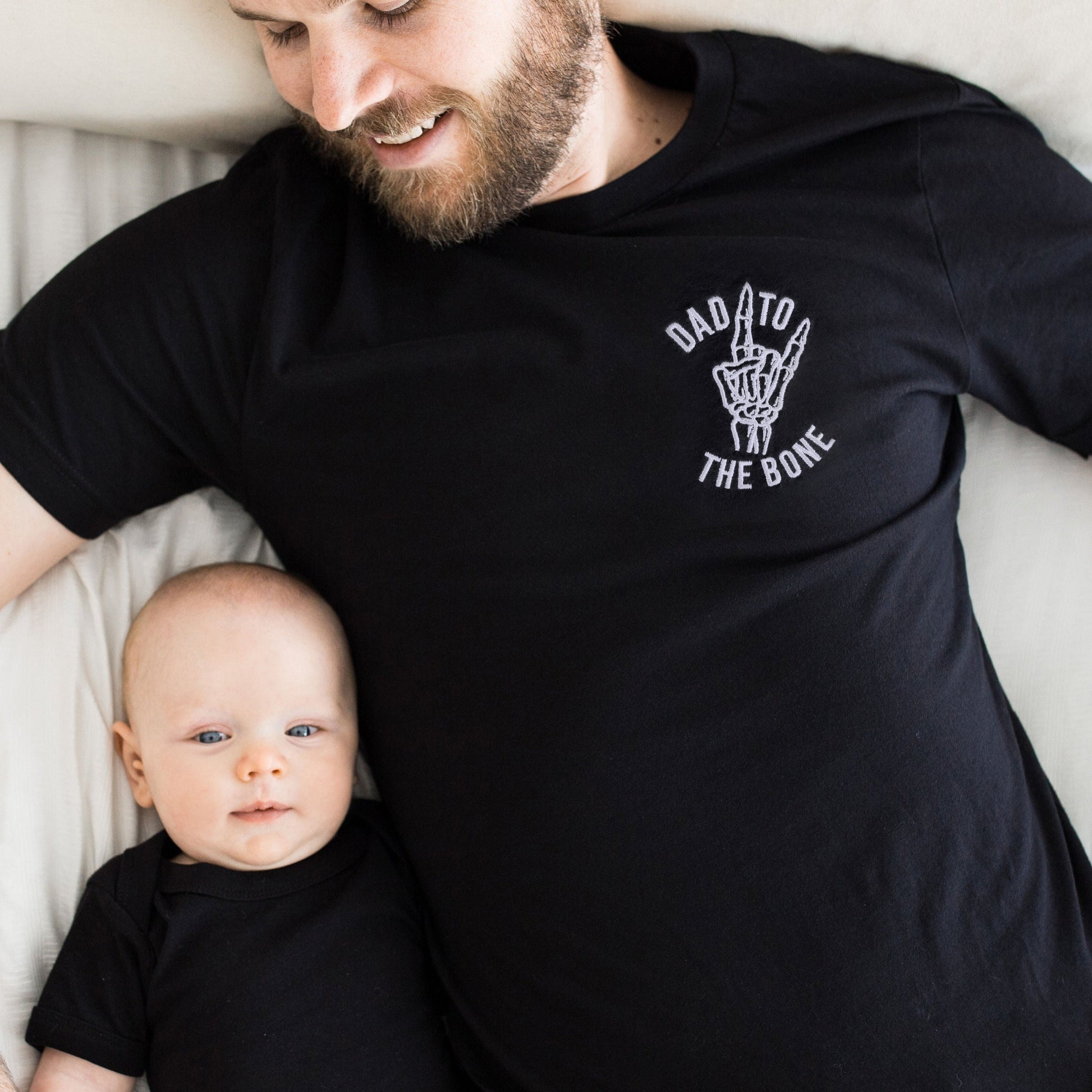 Dad to the Bone Embroidered T-Shirt – Custom Cotton Tee for Dads in black with white thread