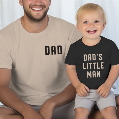 dad and dad's little man matching father son outfits, father son shirts, daddy and son matching