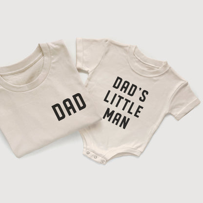 dad and dad's little man matching father son outfits, father son shirts, daddy and son matching