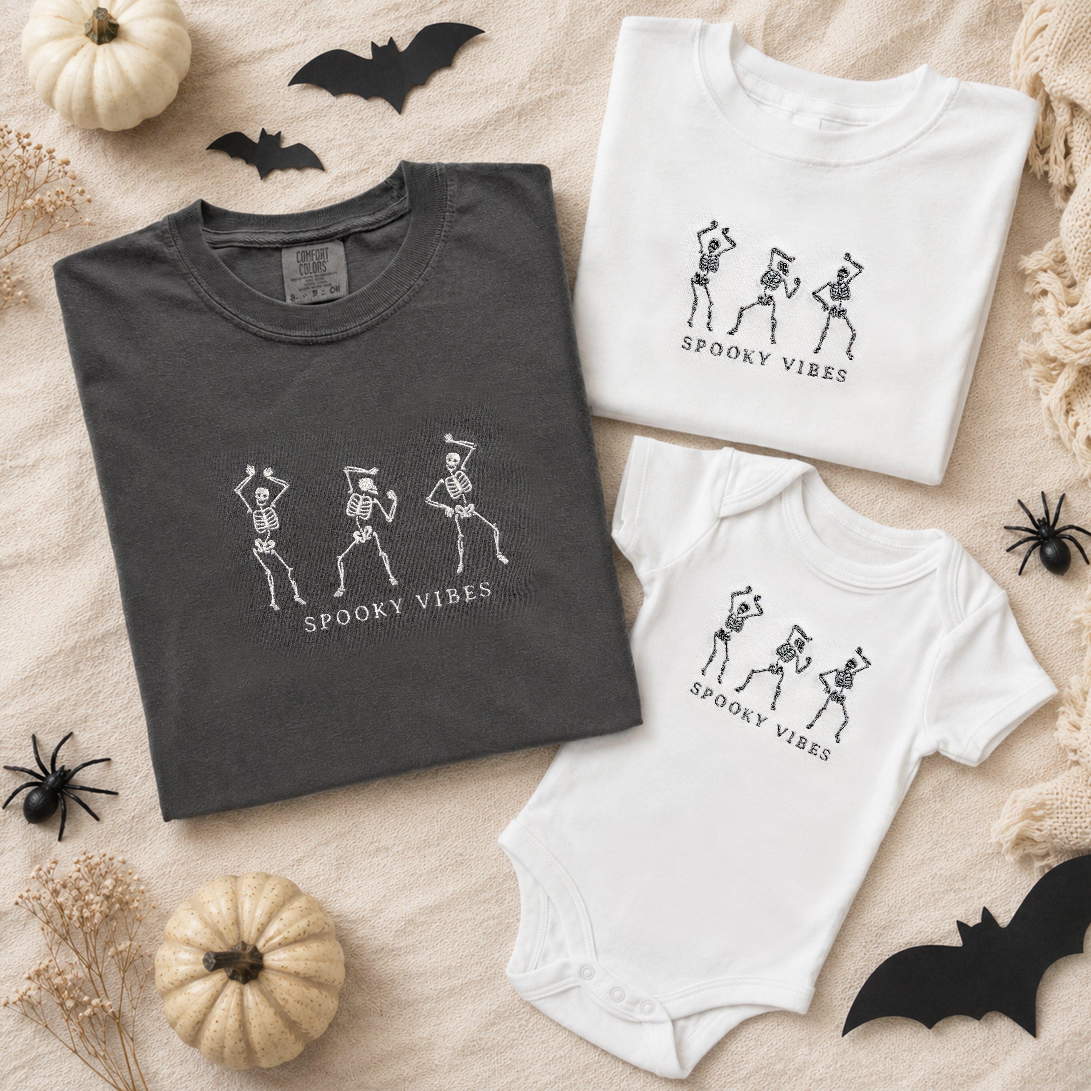 Embroidered Spooky Vibes Matching Mommy & Me Halloween Shirts