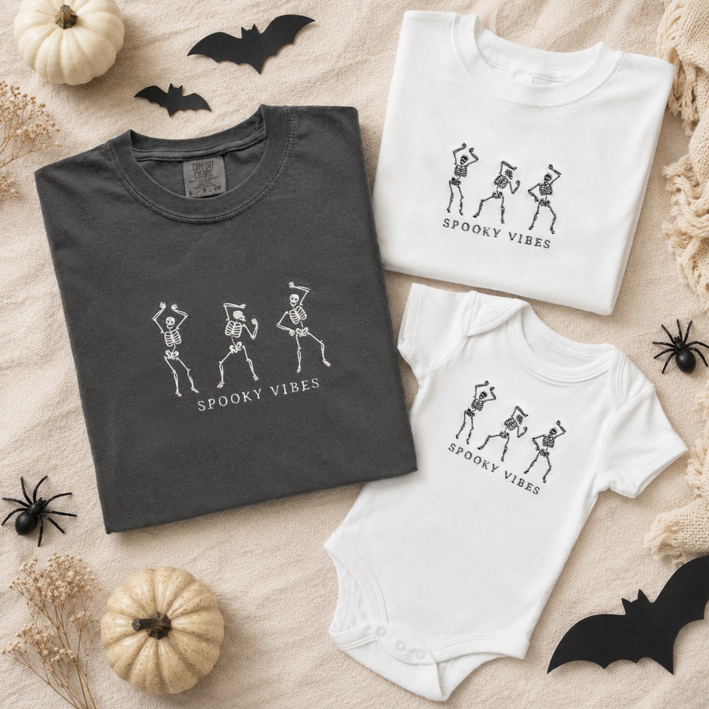 Embroidered Spooky Vibes Matching Mommy & Me Halloween Shirts