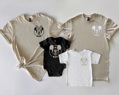 mickey minnie family matching disney world disneyland disney cruise shirts for family vacation neutral beige black white t-shirts