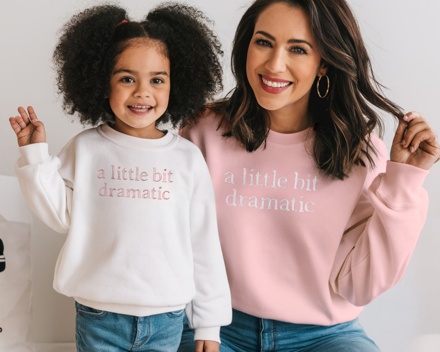 Embroidered "A Little Bit Dramatic" Mother Daughter Matching Outfits Mommy and Me Set Newborn Gift Funny Mom Shirt