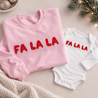 Fuzzy Velvet Fa La La Christmas Matching Sweatshirts & Baby Outfits